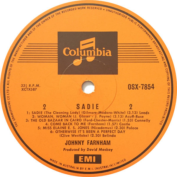 John Farnham : Sadie (LP, Album, Mono)