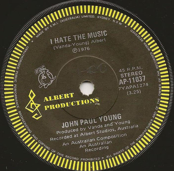 John Paul Young : I Hate The Music (7", Single)