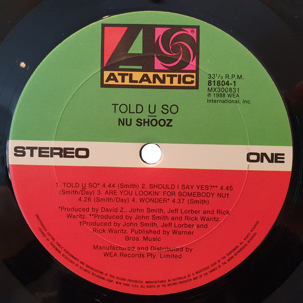 Nu Shooz : Told U So (LP, Album)