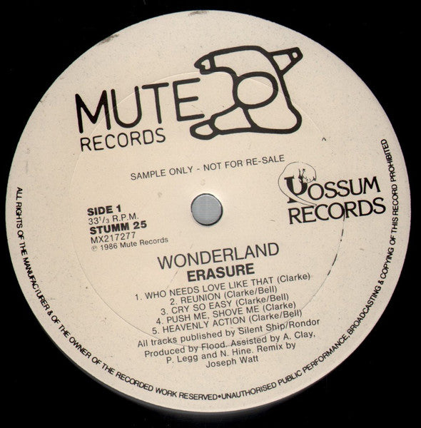 Erasure : Wonderland (LP, Album, Promo)