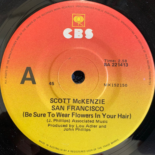 Scott McKenzie : San Francisco (Be Sure To Wear Flowers In Your Hair) (7", Single, RP)