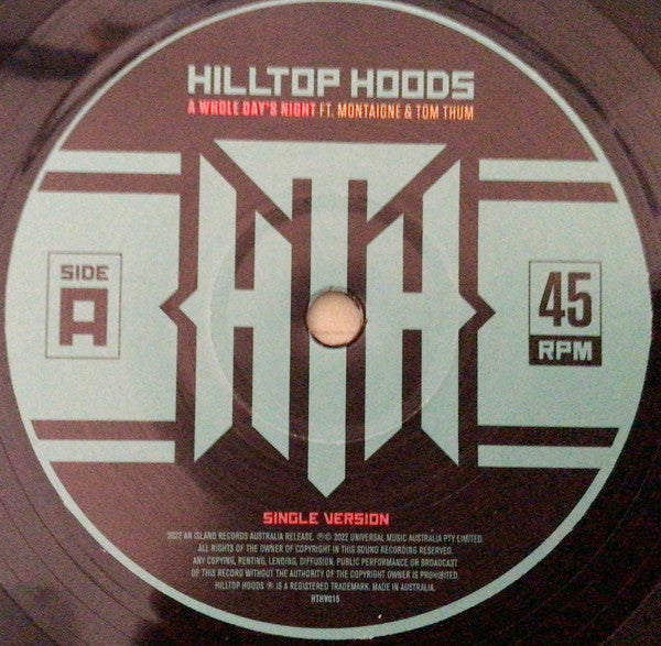 Hilltop Hoods, Montaigne (2), Tom Thum : A Whole Day's Night (7", Single, Ltd)