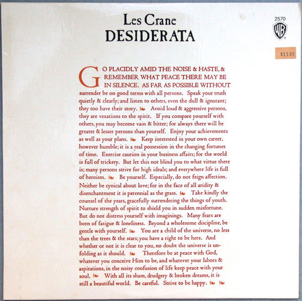 Les Crane : Desiderata (LP, Album, RP)