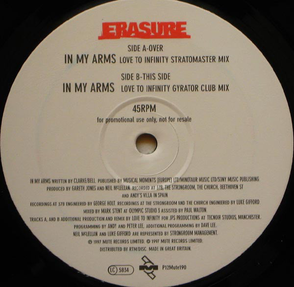 Erasure : In My Arms / Rapture (Club Promo) (2x12", Promo)