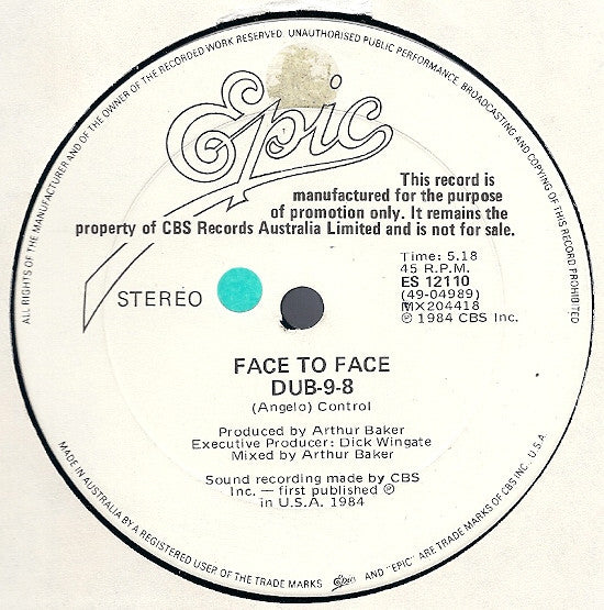 Face To Face (3) : 10-9-8 (Dance Mix) (12", Promo)