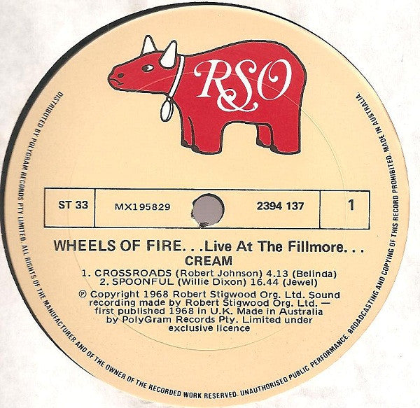 Cream (2) : Wheels Of Fire ... Live At The Fillmore ... (LP, Album, RE)