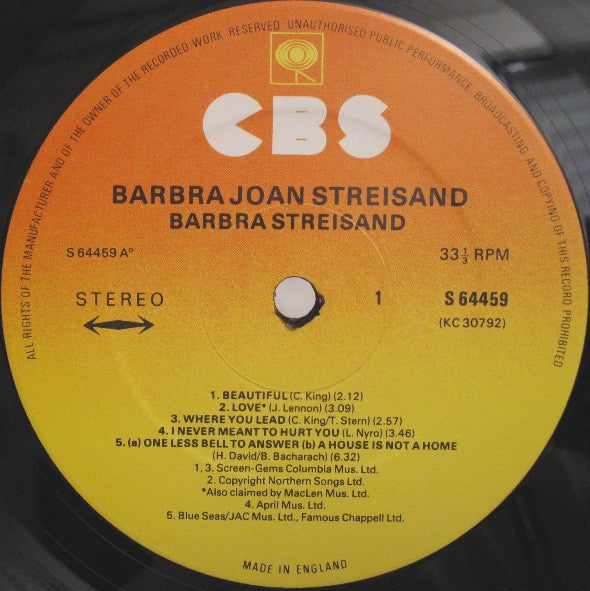 Barbra Streisand : Barbra Joan Streisand (LP, Album)
