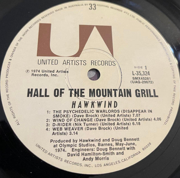 Hawkwind : Hall Of The Mountain Grill (LP, Album, Alt)