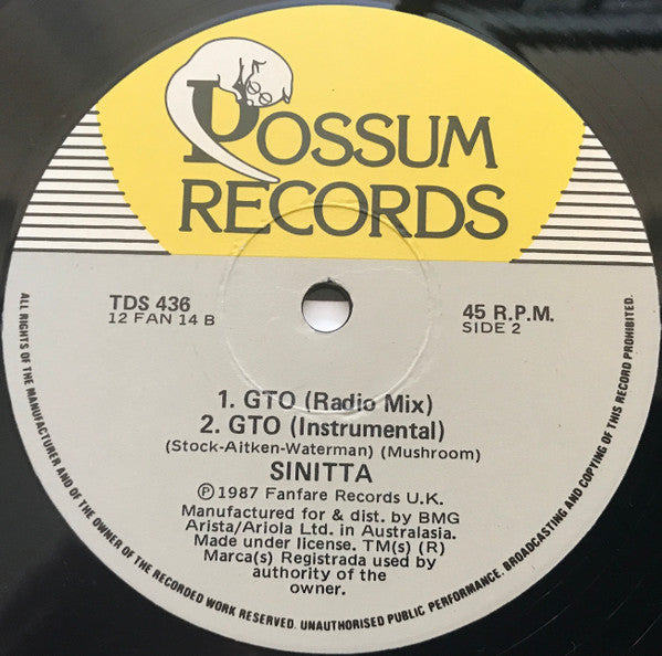 Sinitta : GTO (Modina's Red Roaring Mix) (12")