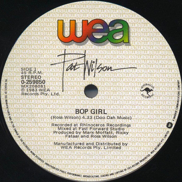 Pat Wilson (2) : Bop Girl (12", Single)