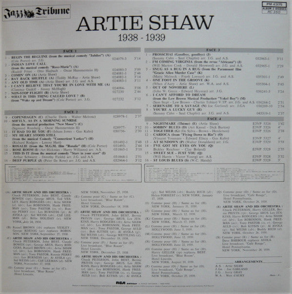 Artie Shaw And His Orchestra : Deux Grandes Années Pour: 1938-1939 (2xLP, Comp)