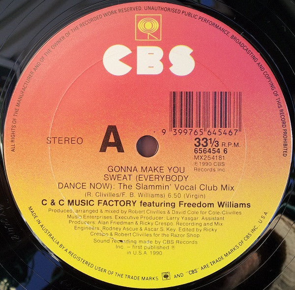 C & C Music Factory* Featuring Freedom Williams : Gonna Make You Sweat (Everybody Dance Now) (12")