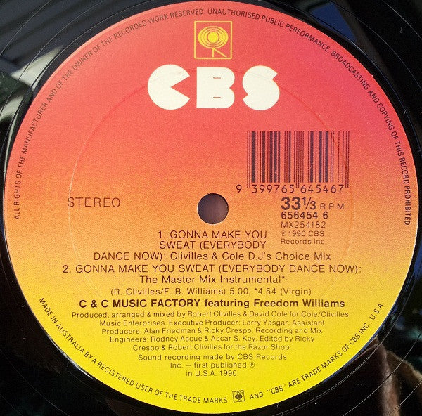 C & C Music Factory* Featuring Freedom Williams : Gonna Make You Sweat (Everybody Dance Now) (12")