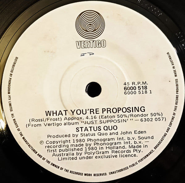 Status Quo : What You're Proposing (7", Single, Pho)