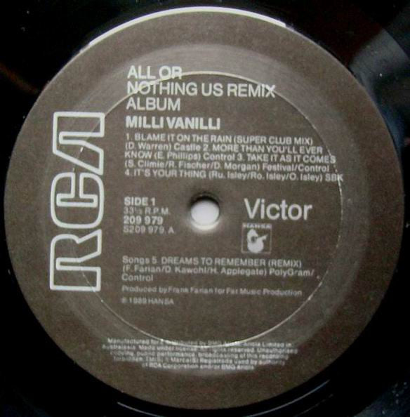 Milli Vanilli : All Or Nothing - The U.S. Remix Album (LP, Album, Gat)