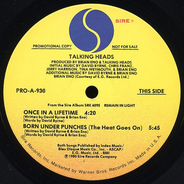 Talking Heads : Once In A Lifetime (12", Promo)