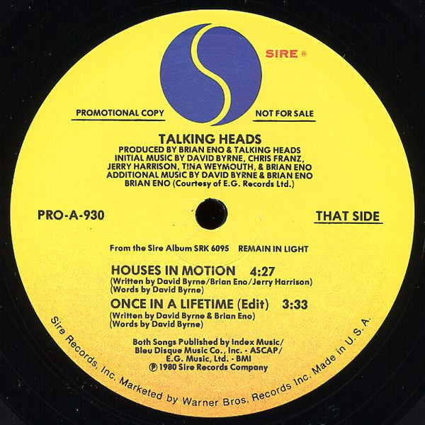 Talking Heads : Once In A Lifetime (12", Promo)