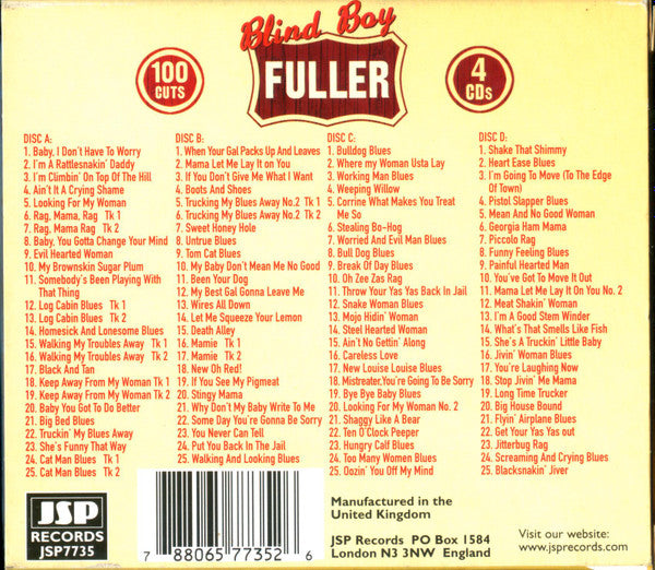 Blind Boy Fuller : 1935 - 1938 Remastered (4xCD, Comp + Box)
