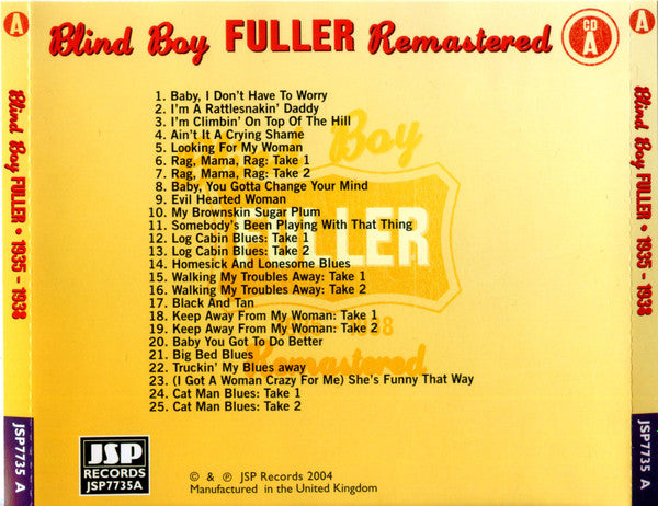 Blind Boy Fuller : 1935 - 1938 Remastered (4xCD, Comp + Box)