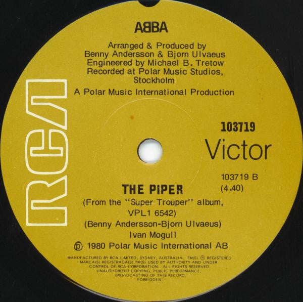 ABBA : On And On And On / The Piper (7", Single)