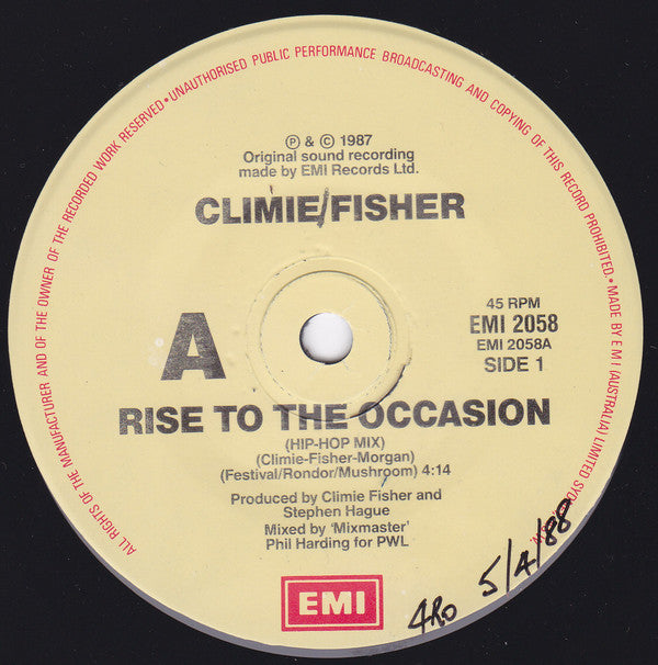 Climie Fisher : Rise To The Occasion (Hip Hop Mix) (7")