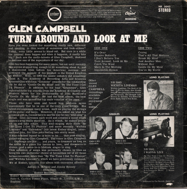 Glen Campbell : Turn Around And Look At Me (LP, Album, RP)