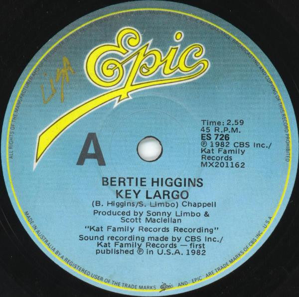 Bertie Higgins : Key Largo (7&quot;, Single)