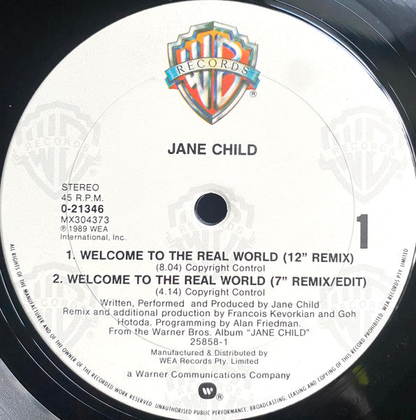 Jane Child : Welcome To The Real World (12", Maxi)