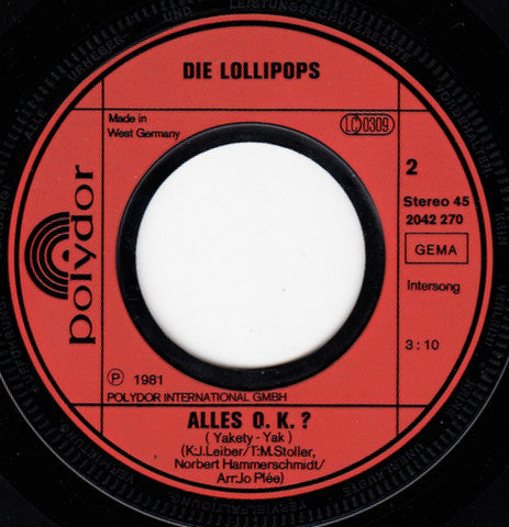 Die Lollipops (2) : Wie'n Eis Am Stiel (Tonight's The Night) (7", Single)