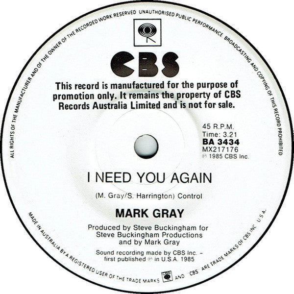 Mark Gray (4) : Please Be Love / I Need You Again (7", Single, Promo)