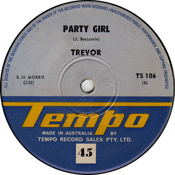 Trevor Spry : Crying In The Rain / Party Girl (7", Single)