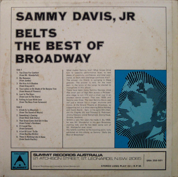 Sammy Davis Jr. : Sammy Davis, Jr Belts The Best Of Broadway (LP, Album)