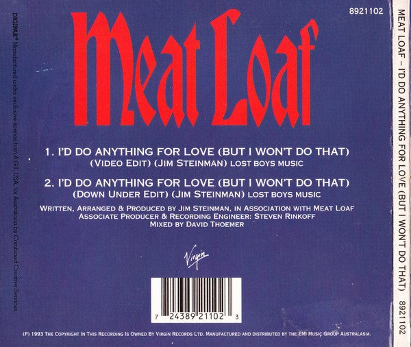 Meat Loaf : I'd Do Anything For Love (But I Won't Do That) (CD, Single, Dig)