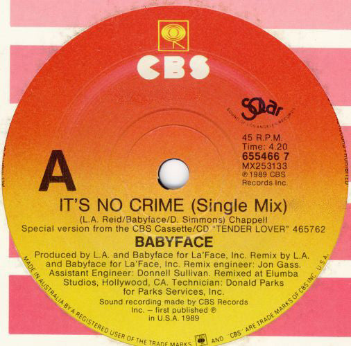 Babyface : It's No Crime (7", Single)