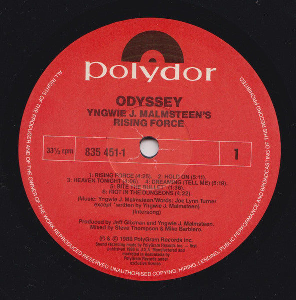 Yngwie J. Malmsteen's Rising Force : Odyssey (LP, Album)
