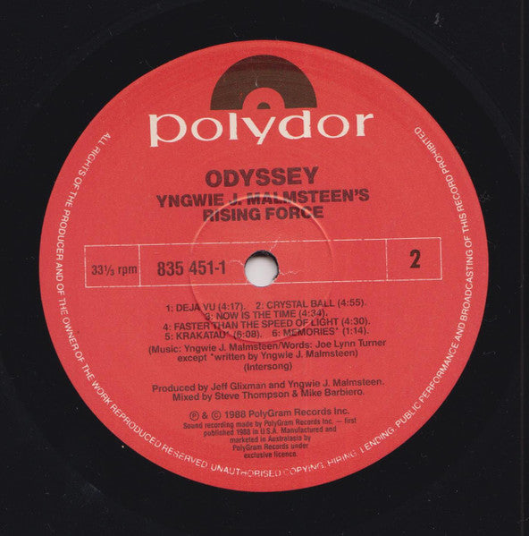 Yngwie J. Malmsteen's Rising Force : Odyssey (LP, Album)
