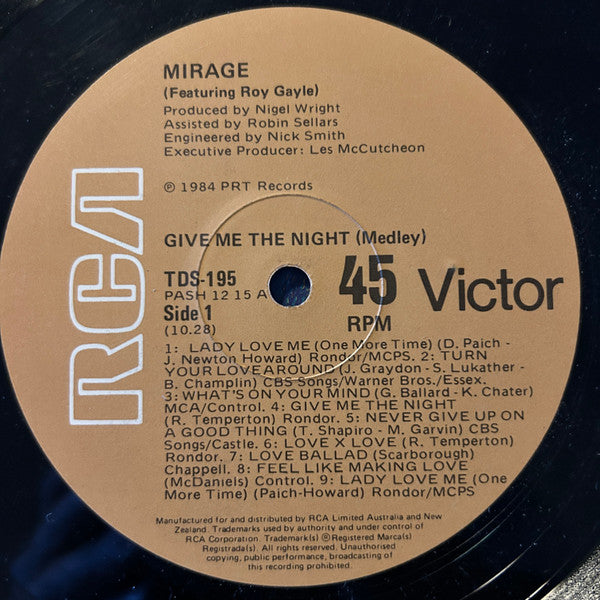 Mirage (12) : Give Me The Night (Medley) (12", P/Mixed, Com)