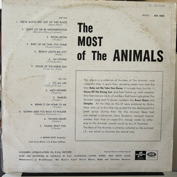 The Animals : The Most Of The Animals (LP, Comp, Mono, RE, Ora)