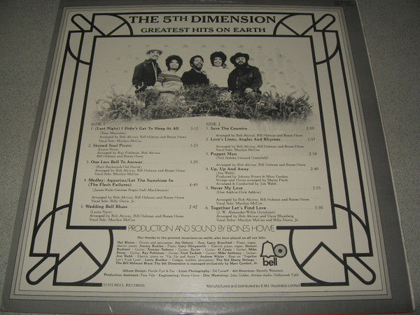 The Fifth Dimension : Greatest Hits On Earth (LP, Comp, RE)