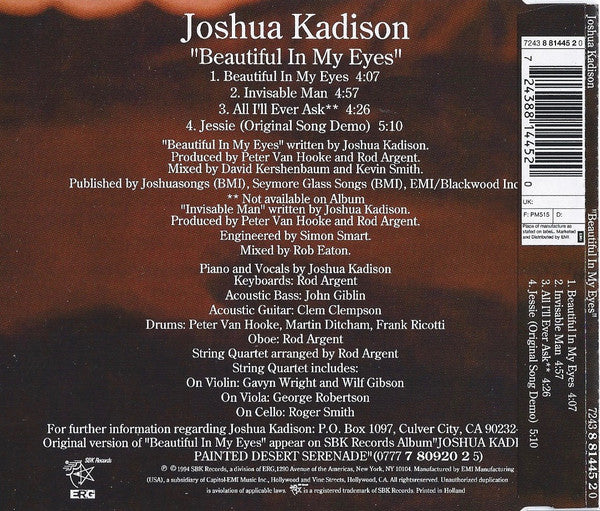 Joshua Kadison : Beautiful In My Eyes (CD, Maxi)