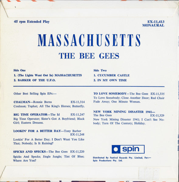 The Bee Gees* : Massachusetts (7", EP, Mono, Fli)