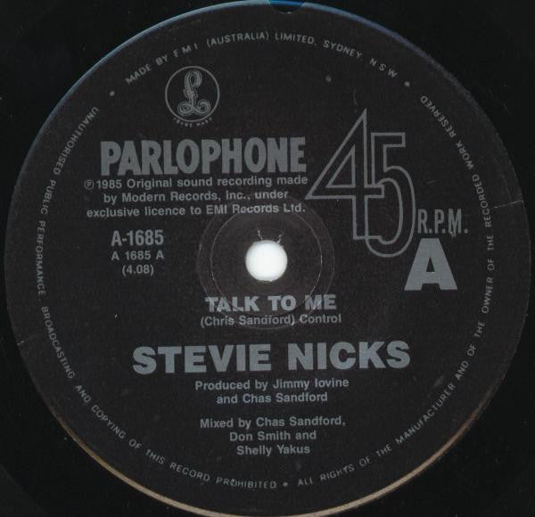 Stevie Nicks : Talk To Me (7", Single)