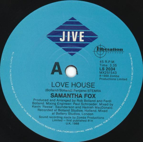 Samantha Fox : Love House (7", Single)