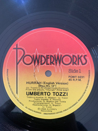 Umberto Tozzi : Hurrah! (12&quot;, Single)