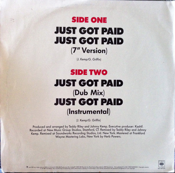 Johnny Kemp : Just Got Paid (12")