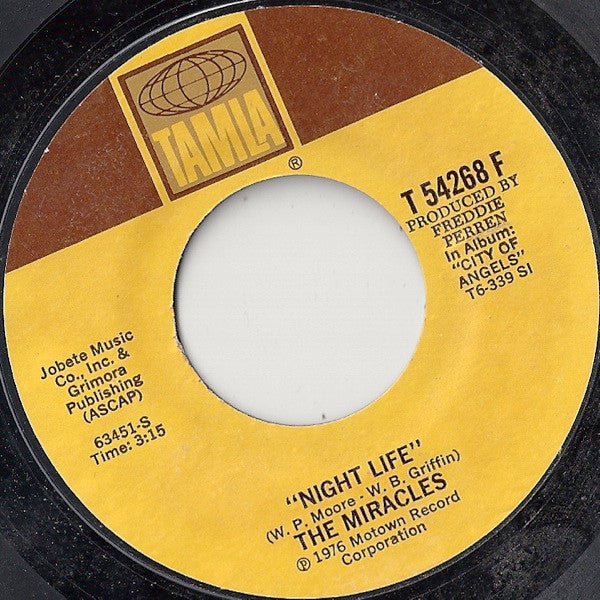 The Miracles : Night Life  (7", Styrene, Mon)