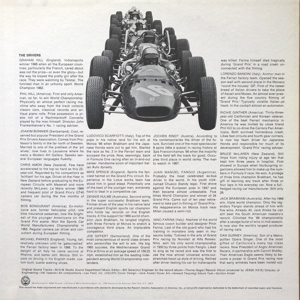 Maurice Jarre : Grand Prix (The Original Sound Track Album) (LP, Album, Mono)