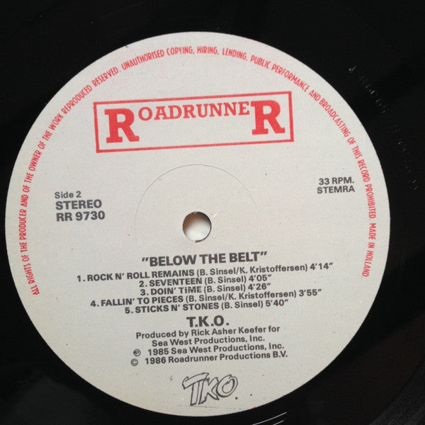 TKO (5) : Below The Belt (LP, Album)