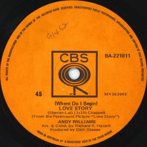 Andy Williams : (Where Do I Begin) Love Story (7&quot;)