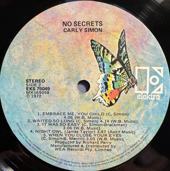 Carly Simon : No Secrets (LP, Album)